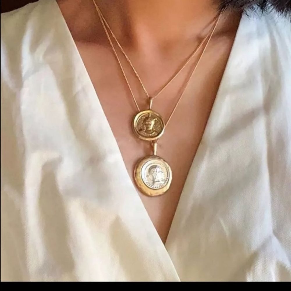 Coin Pendant Vintage Double Chain Layered Necklace